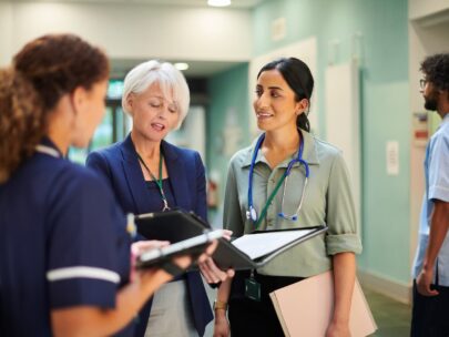 Hospital management staff in corridor
